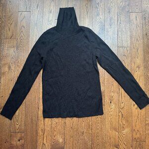 Anthropologie Maeve Button Sleeve Turtleneck Sweater Black Large Ribbed Knit